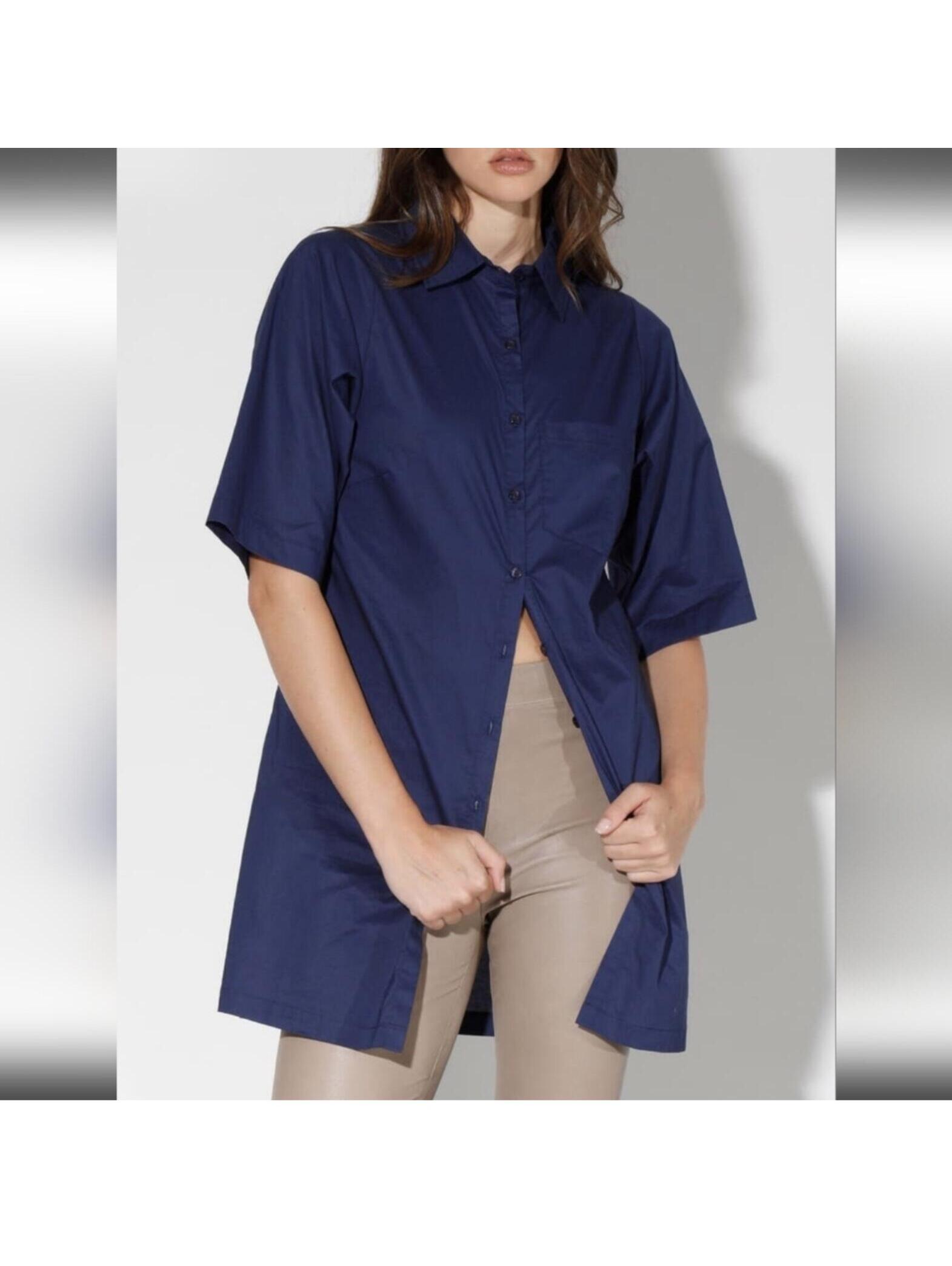 Walter Baker Myla Navy Cotton Tunic Shirt Top Size L